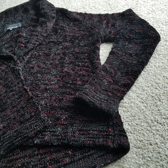 (2/$25) Jones NY variegated knit shiny black red streak cardigan (flawed) - Picture 4 of 10